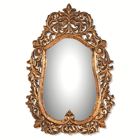 Rococo Gilt Wood Wall Mirror Carved Ornate Frame 27”