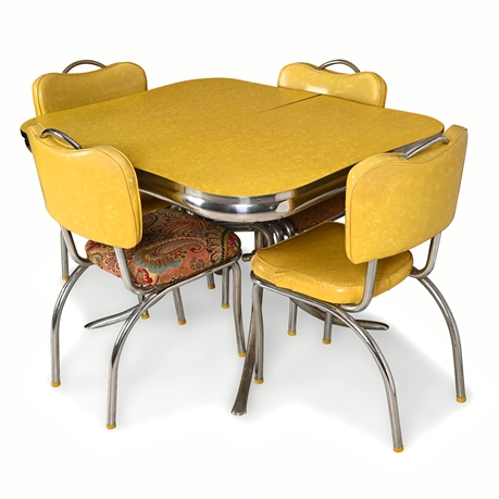 Early 60s Chrome Formica Dinette Set — Table w/ Leaf & 4 Chairs, Maker Marked