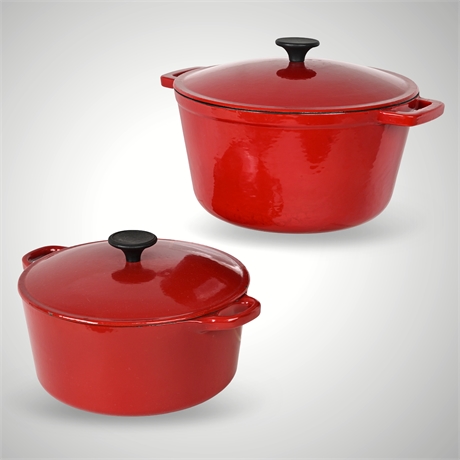 Sur La Table & Companion Red Enameled Cast Iron Dutch Ovens, Set of 2