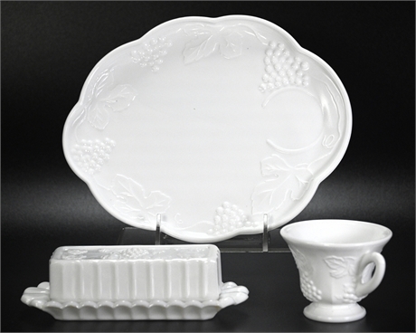 Service for 7 Indiana Colony "Harvest" Milk Glass Luncheon Set