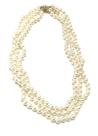Three Strand Natural Pearls with 14K Gold Clasp