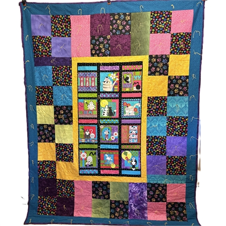Hand crafted Cat-Themed Quilt