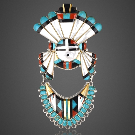 Zuni Sterling Silver Sunface Inlay Pendant/Brooch