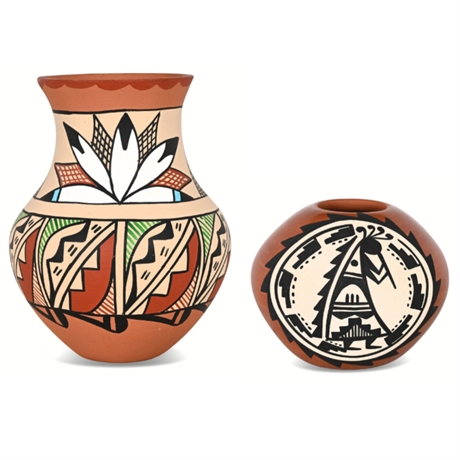 Lot of 2 Hand-Coiled Jemez Pueblo Pottery Pieces