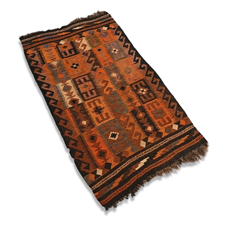 Afghan Maimana-Style Wool Kilim, Boxed Geometric Panels, Third Quarter 20th C.