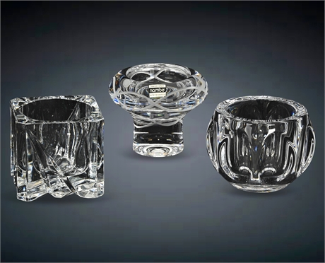 Set of 3 Crystal Votive Holders - Mikasa, Dansk, Nambé