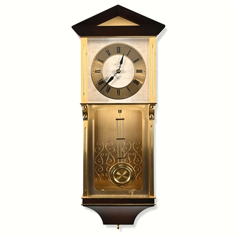 Bulova C-1200R Quartz Wall Clock — Brass & Walnut, Hermle Movement