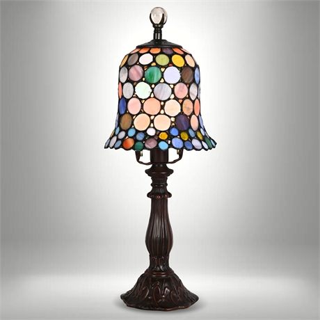 16" Tiffany-Style Multicolor Roundel Glass Table Lamp — Claw Glass Ball Finial