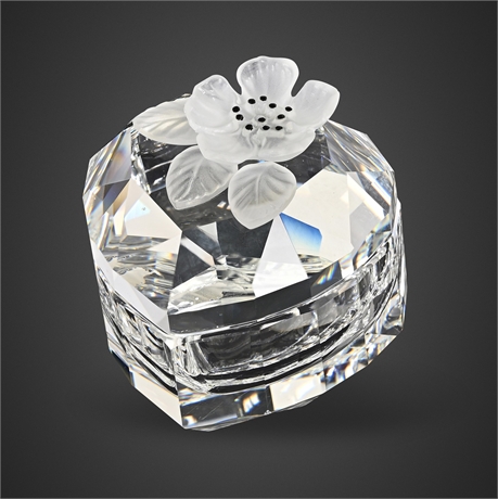 Swarovski Silver Crystal Faceted Trinket Box with Frosted Flower,