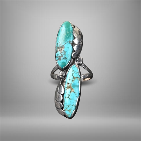 Old Navajo Sterling Turquoise Ring, Size 9.5