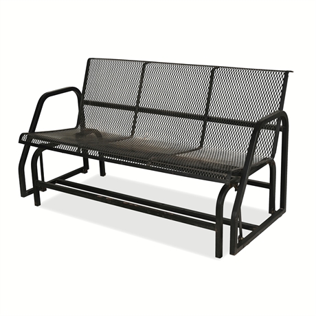 Heavy-Duty Steel Mesh Three-Seat Patio Glider Bench, Diamond Mesh, c. 1970s–90s