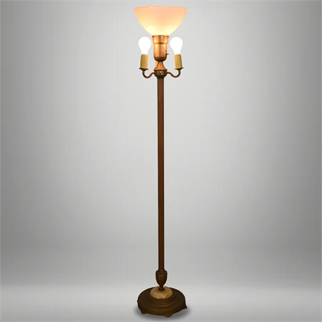 Antique Brass Floor Lamp with Marble Base and Five Light Fixtures