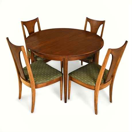 Broyhill Brasilia Walnut Round Dining Table & 4 Side Chairs, 1960s