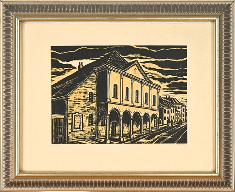 Michael Florian — “Třešť Town Hall” Linocut, 1950s, Signed 73/200