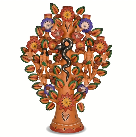 Mexican Folk Art Adam & Eve Tree of Life Ceramic Candelabra