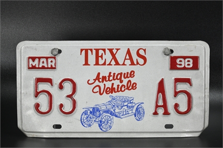Texas Antique Vehicle License Plate