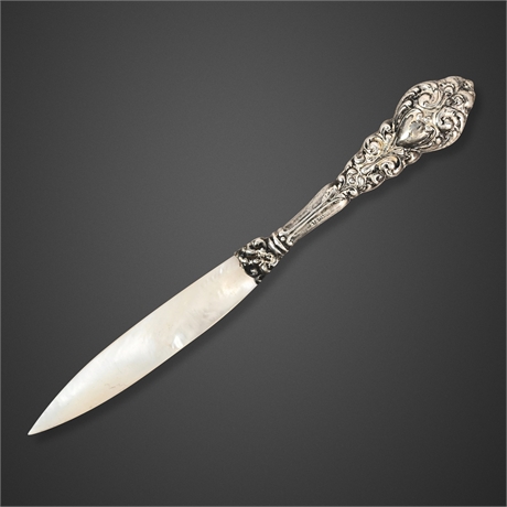 Sterling Silver & Mother-of-Pearl Letter Opener, Repoussé Scroll Handle