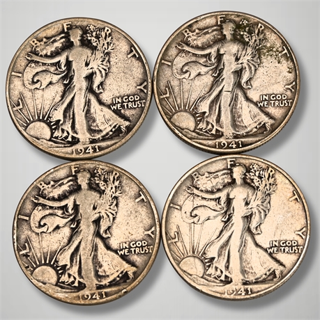 (4) 1941 Walking Liberty Silver Half Dollars
