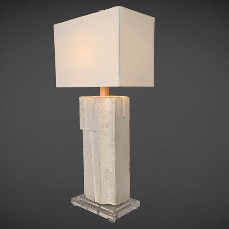 Brutalist Cast Plaster Table Lamp – Acrylic Base, 34" Tall, 3-Way Switch