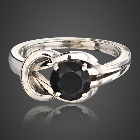 14K Onyx Solitaire Ring in White Gold, Size 7