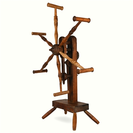 19th Century Wooden Yarn Winder with Wooden Gear Mechanism