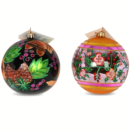 Pair of Christopher Radko Hand-Painted 4" Blown Glass Ornaments