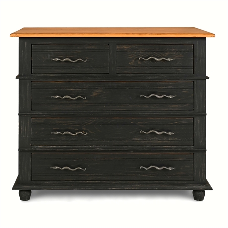 Handcrafted Mexican Pine 5-Drawer Chest — Distressed Black, Custom Snake Pulls​​