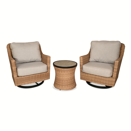 Member's Mark Wicker Swivel Glider Chairs & Tile-Top Table, 3-Piece Set