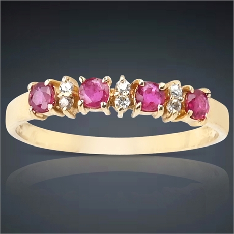 14K Ruby & Diamond Ring, Size 8