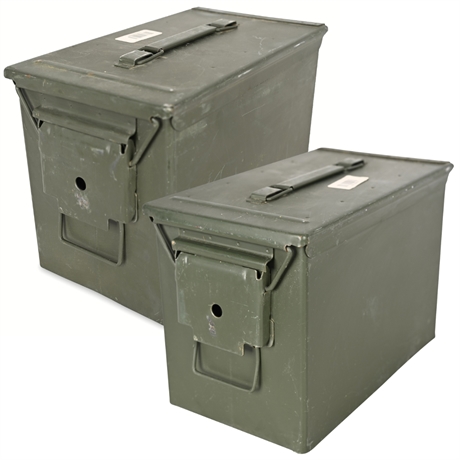 Pair of PA108 Military Ammo Cans — Steel, Tight Gaskets, Good Condition