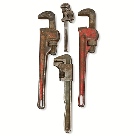 Set of 4 Vintage Pipe Wrenches - Craftsman®, The Ridge Tool Co, Fuller, Plumb