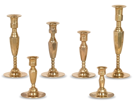 6 Mid-Century Brass Candlesticks