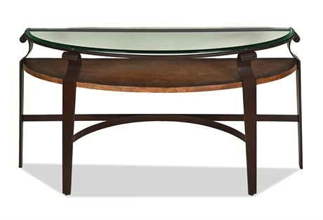 Italian Ulrich-Style Demilune Console — Iron, Patinated Shelf & Beveled Glass