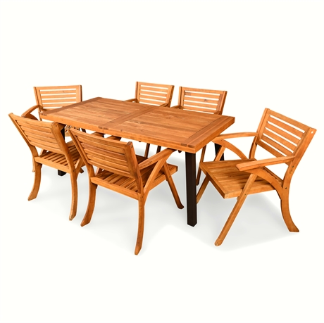 7-Piece Acacia Patio Dining Set with Iron Legs