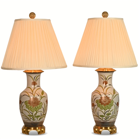Vintage Wildwood Lotus Blossom Lamps, A Pair