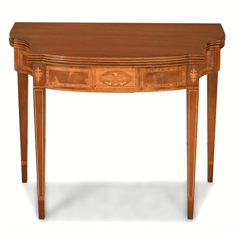 Federal-Style Inlaid Mahogany Card Table – Eagle Marquetry, Fold-Over Top