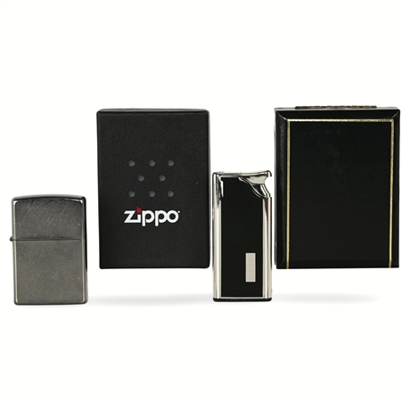 Zippo "Street Chrome" Lighter & Colibri Electro-Quartz Lighter with Original Box