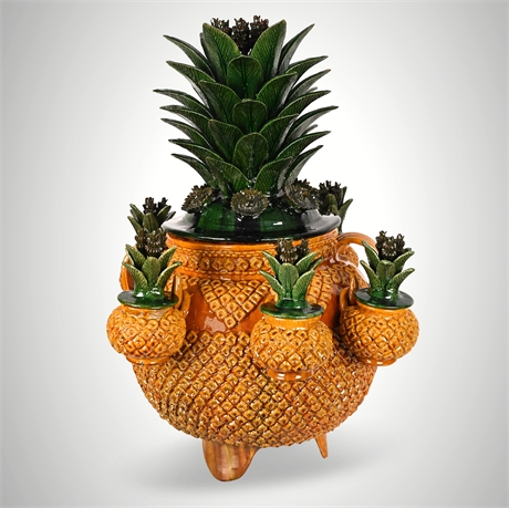 Monumental Mexican Pineapple Ponchera w/ 6 Jarritos, 27" Tall