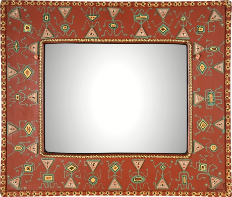 Arcelia Barbero 1997 Hand-Painted Karpastado Mirror — Folk Art, Figural