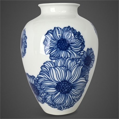 8.25" Heinrich Echt Kobalt Porcelain Vase – Floral Motif, Mid-Century Germany