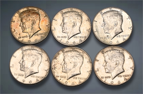 (6) 1964 Kennedy Silver Half Dollars