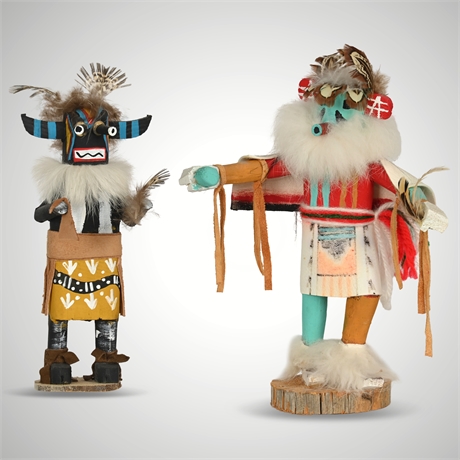 Pair of Kachina Dolls: "Angry" Kachina & Kachina with Removable Mask