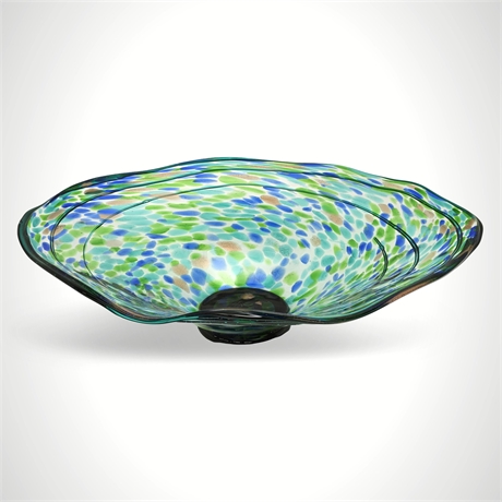 Murano-Style Art Glass Centerpiece Bowl, Frit & Aventurine, Freeform