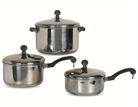 Vintage Farberware Stainless Steel Cookware Set – 3 Piece with Lids