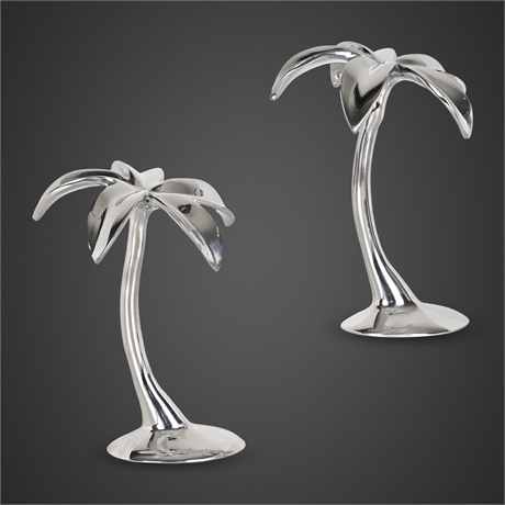 Neil Cohen for Nambé Polished Alloy Palm Tree Candlesticks, Pair