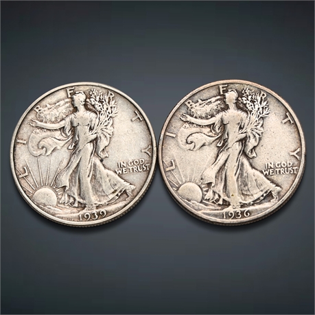 1936 & 1939 (2) Walking Liberty Silver Half Dollars