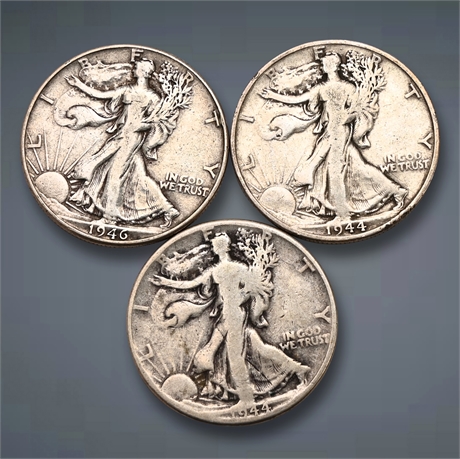 1944 & 1946 (3) Walking Liberty Silver Dollars