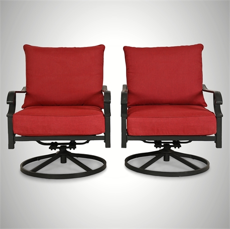 Hampton Bay Rock N Swivel Patio Chairs Pair Red Cushions