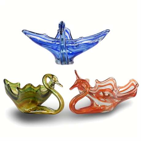 Murano Ind-Century Art Glass Swan Bowls