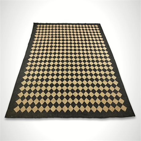 Contemporary Black & Natural Checkerboard Flatweave Indoor/Outdoor Rug, 9' x 7'